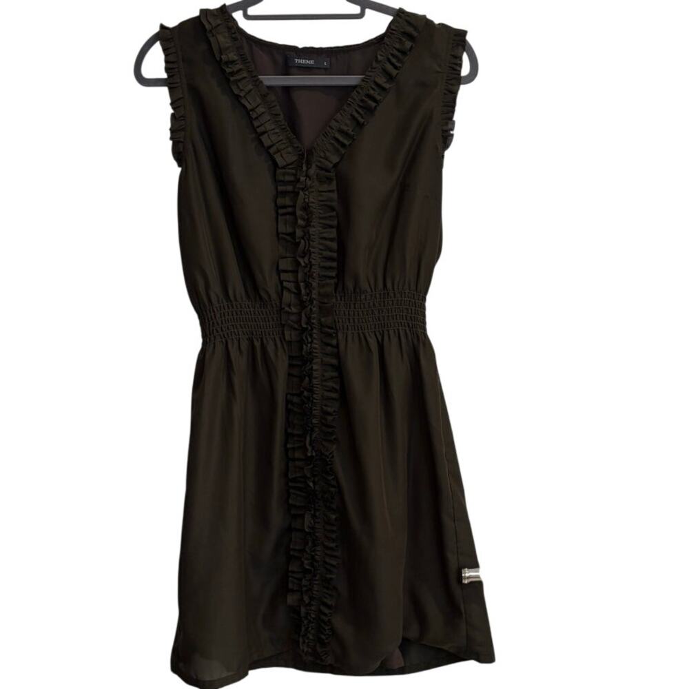 Theme Size Large Sleeveless Ruffle Trim Mini Dress Brown